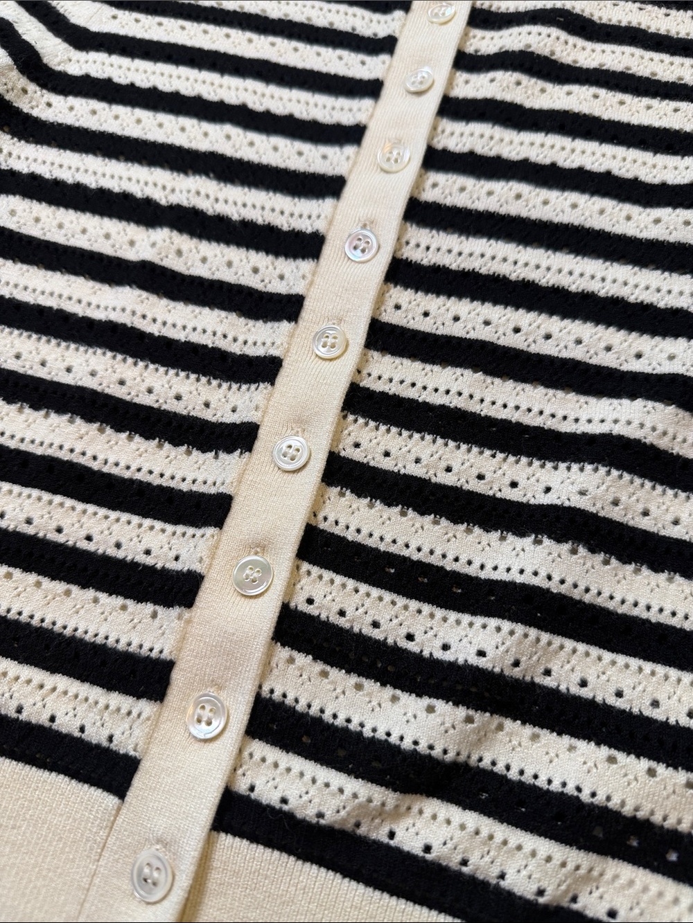 Amanda Uprichard Seine Cardigan XS Black Cream Striped Pointelle Crop - Picture 9 of 10